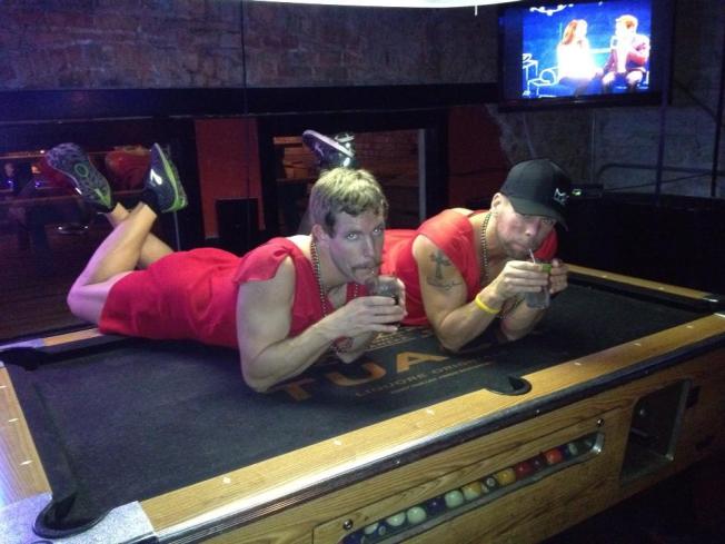 Kellen and Blake posing [seductively] on the pool table